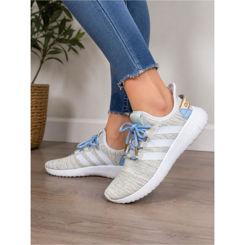 Adidas Cloudfoam Women’s 7 White Blue Athletic Running Sneakers